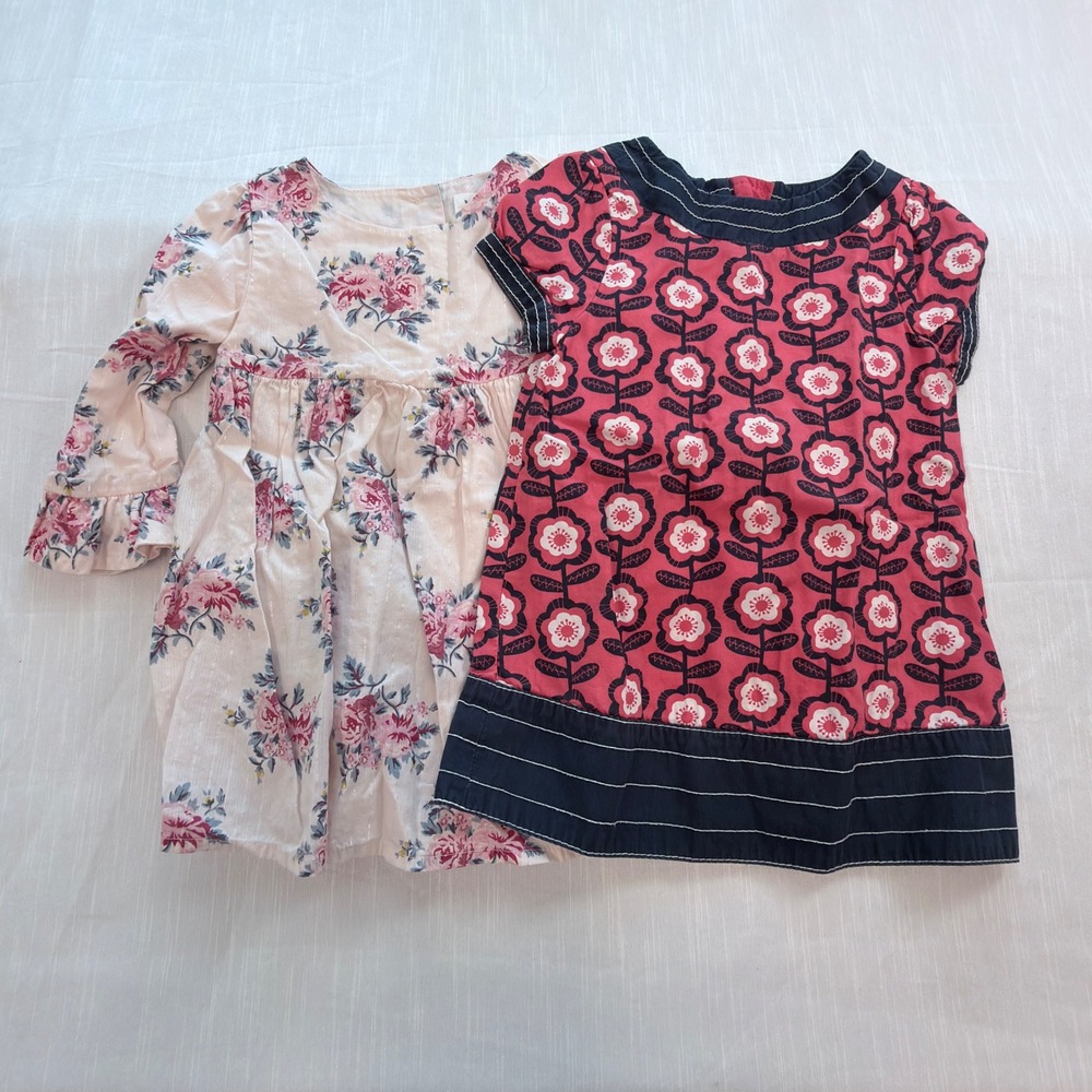Lot 2 Baby Girl 12-18 Months Dresses Baby Gap Pink Floral & Old Navy Retro Print